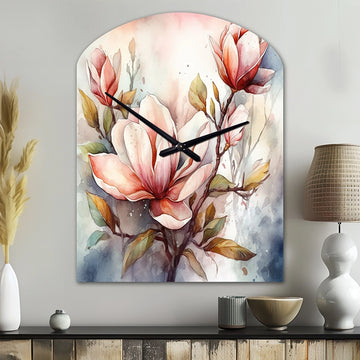 Red Magnolia Symphony - Asymmetric Metal Wall Clock